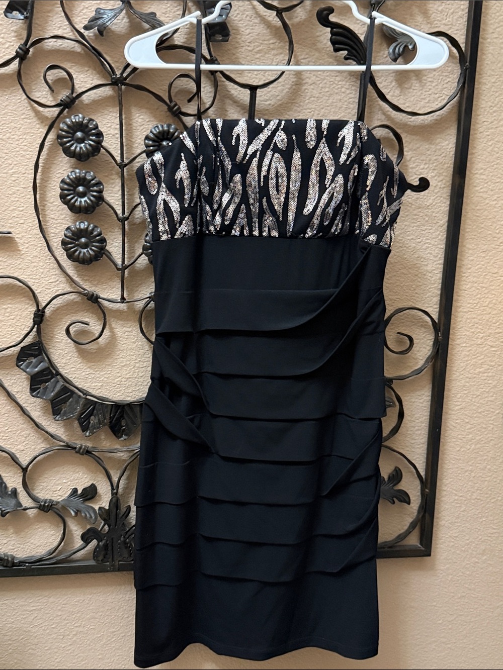 CITY TRIANGLE Black Cocktail Dress with Silver Sequin Bodice Size L